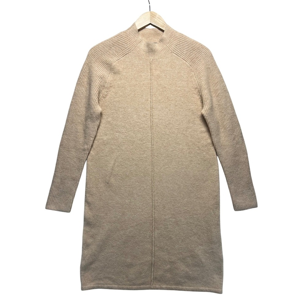 Banana Republic Merino Wool Blend Center Seam Sweater‎ Dress beige funnel neck M